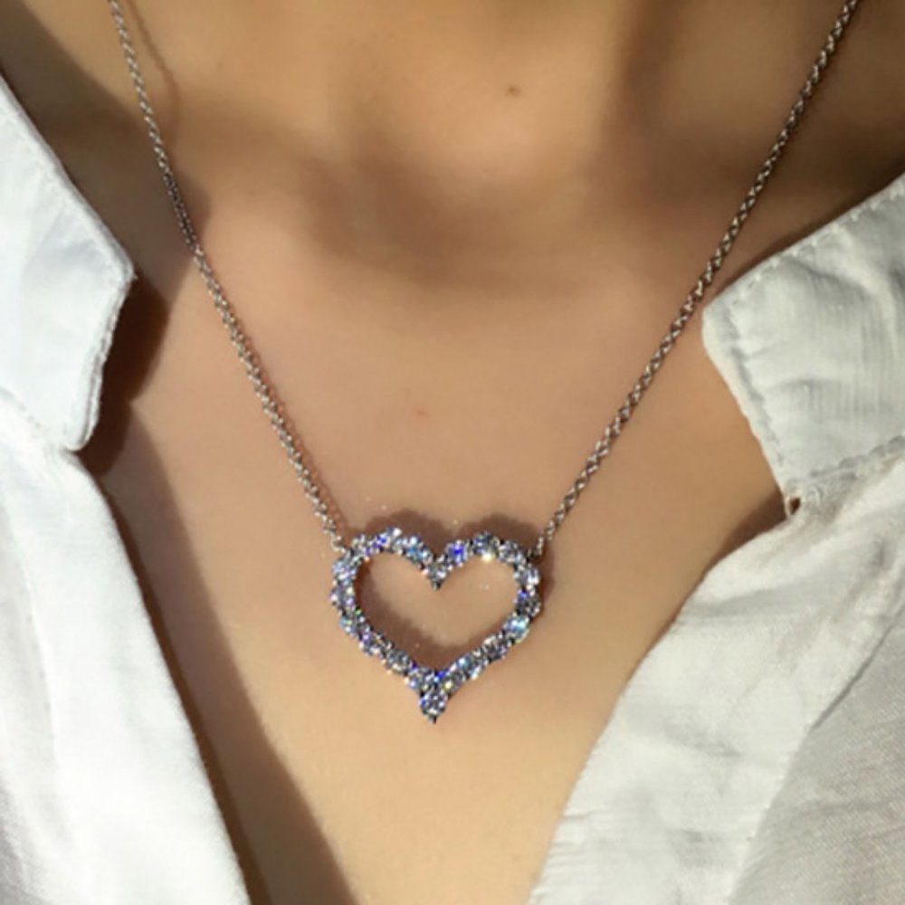 NEW Silver Diamond Heart Pendant Necklace